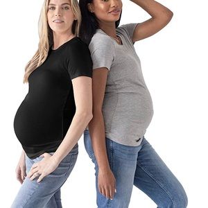 Kindred Bravely Ribbed Bamboo Maternity Crew Neck TShirt 2 Pack, Incl Black&Grey